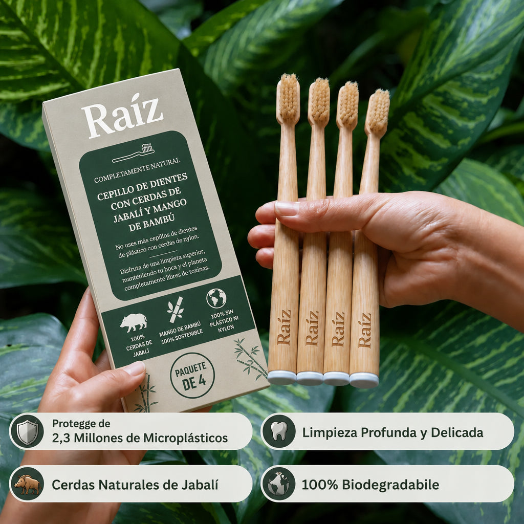 Cepillo Raíz — Bambú y Cerdas de Jabalí (Pack de 4)